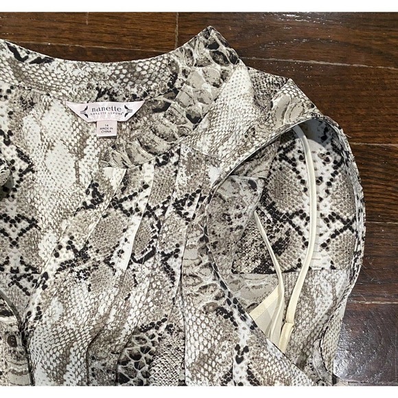 Nanette Lepore Brown Snake Print Tie Waist Shirt Dress Size 14 Slip Dress Lined - Picture 11 of 12